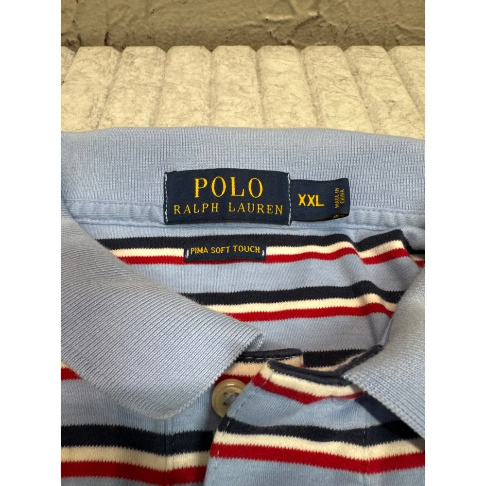 Polo Ralph Lauren Mens XXL Pima Soft Touch Striped Polo Shirt Blue Red Navy